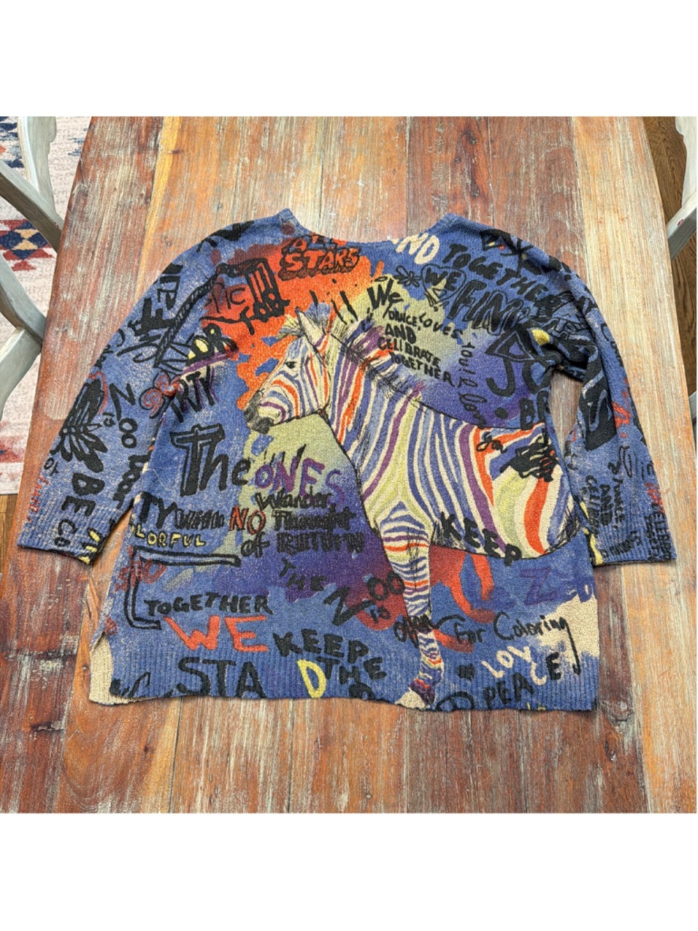 John Mark L Zebra Graffiti Graphic Knit Sweater Tunic Sequins Textured Artsy - Picture 11 of 11